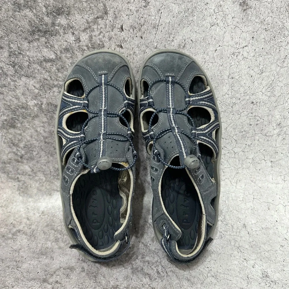 Privo by Clarks Trail Sandals Men 7.5 Blue Gray Hiking Closed Toe Bungee Strap